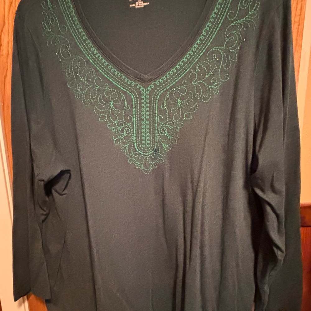 Embroidered Green Women's Top